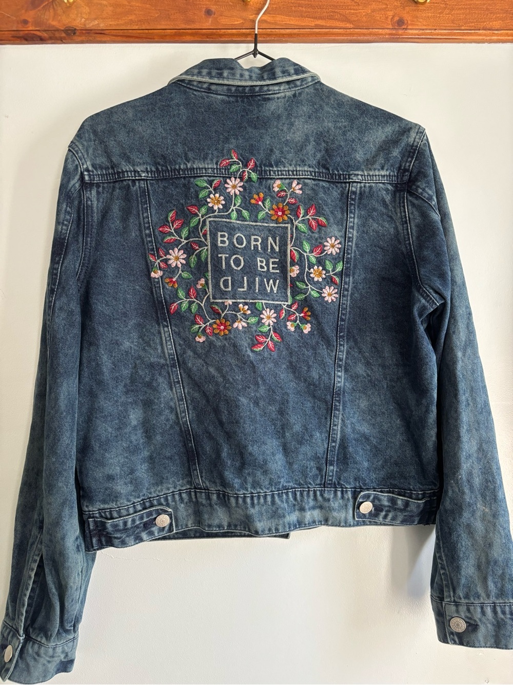 Washed Blue Embroidered Jean Jacket - Born to Be Wild